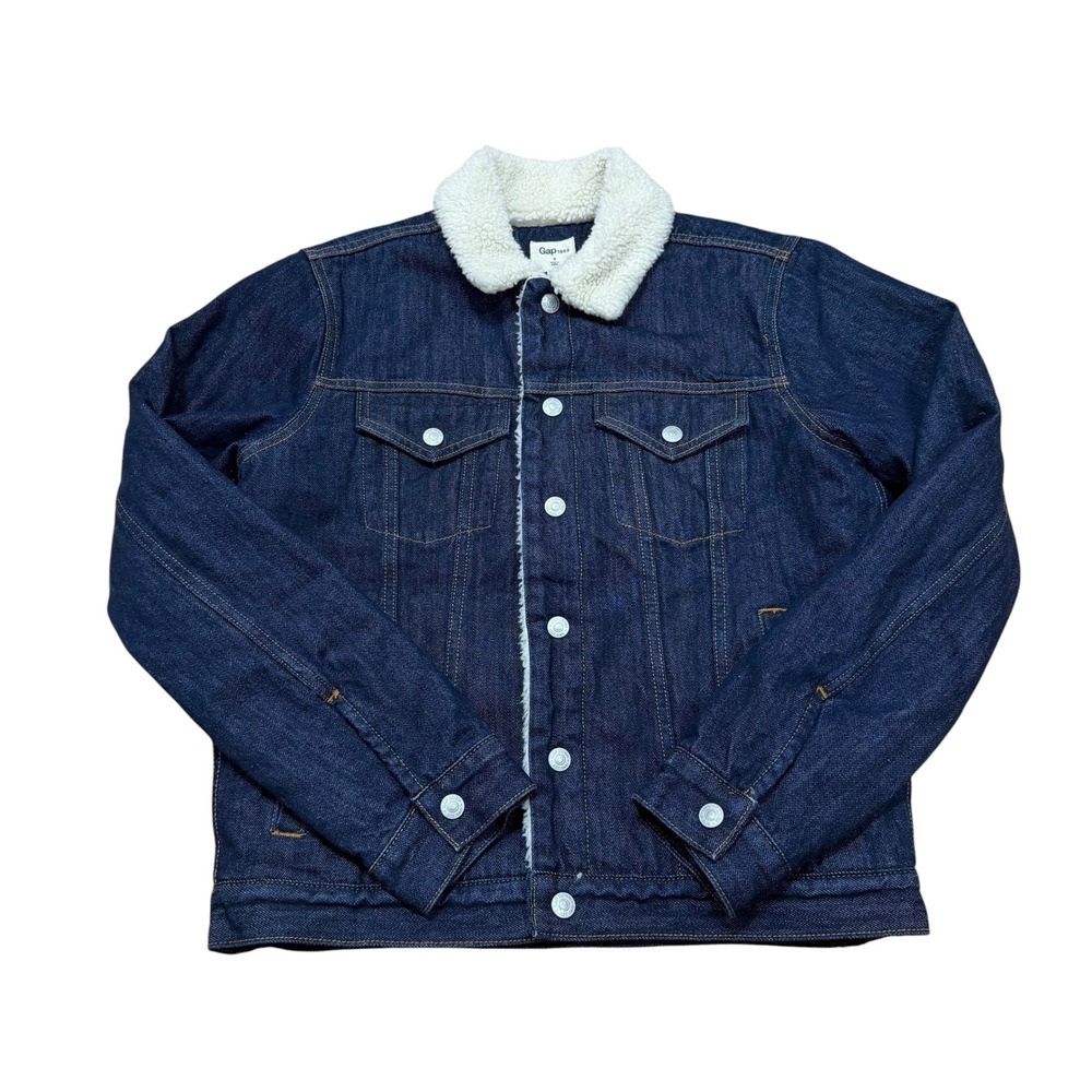 Gap Womens Small Denim Sherpa Lined Trucker Jacket‎ 1969 Dark Wash Blue Cotton